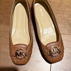 Michael Kors Tan Leather Loafers with Gold Logo